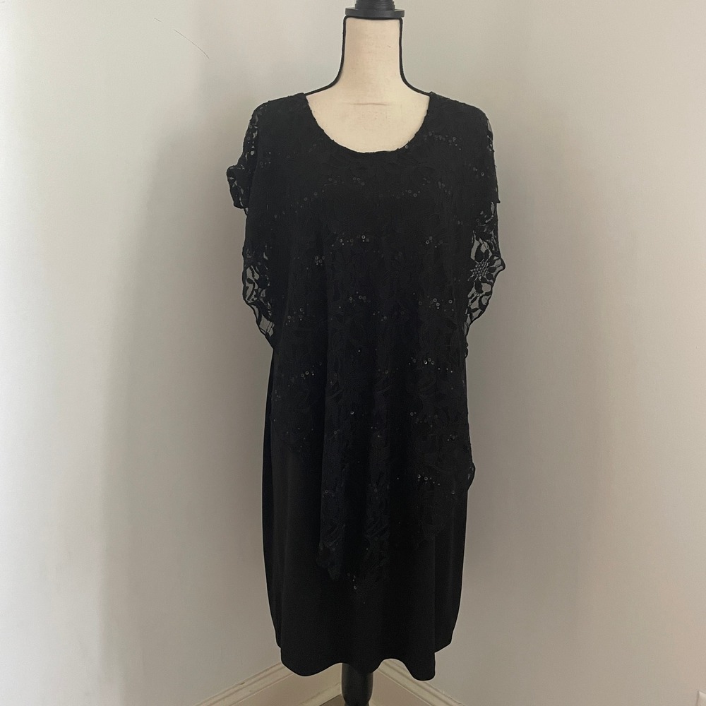 Black Floral Lace Midi Dress size 14 Flowy Vamp‎ Dark Romantic Fairy Goth Airy